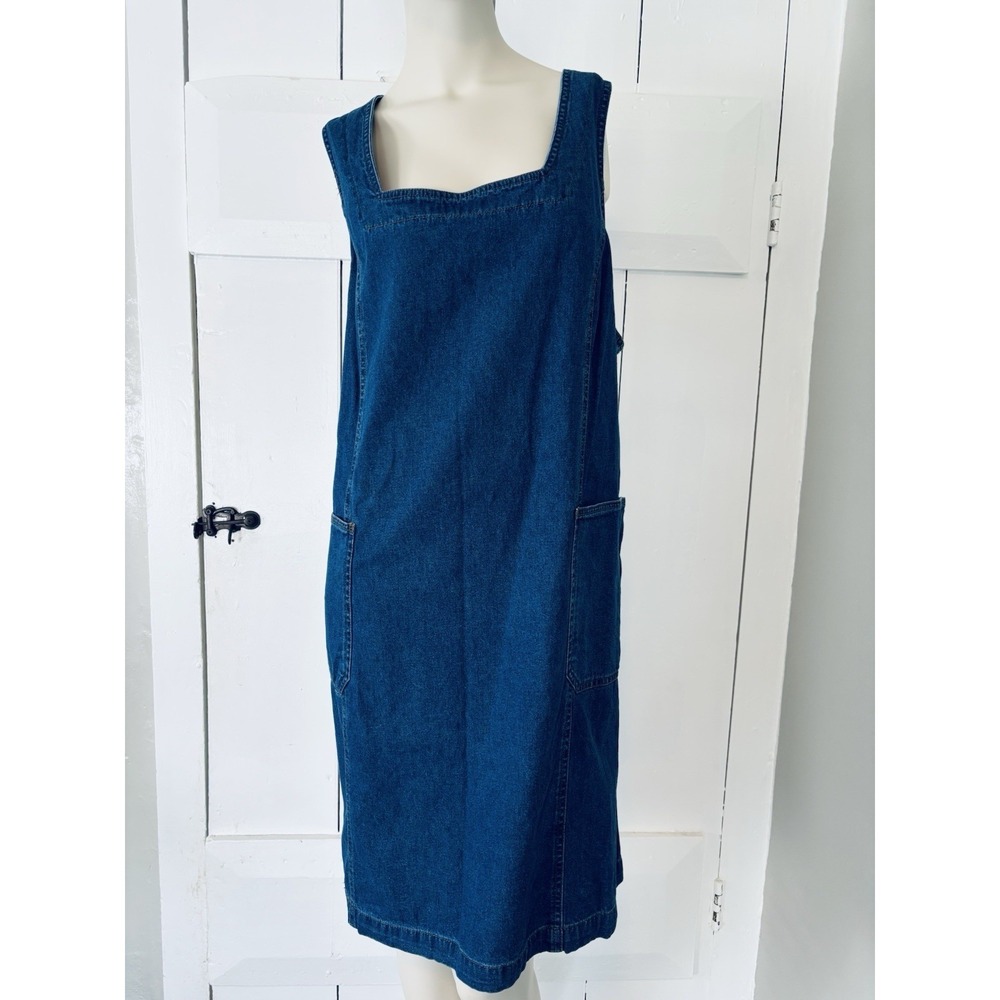Denim Jumper Dress Modest Cottage Pockets Blue Maxi Grandma Country Sz 2X